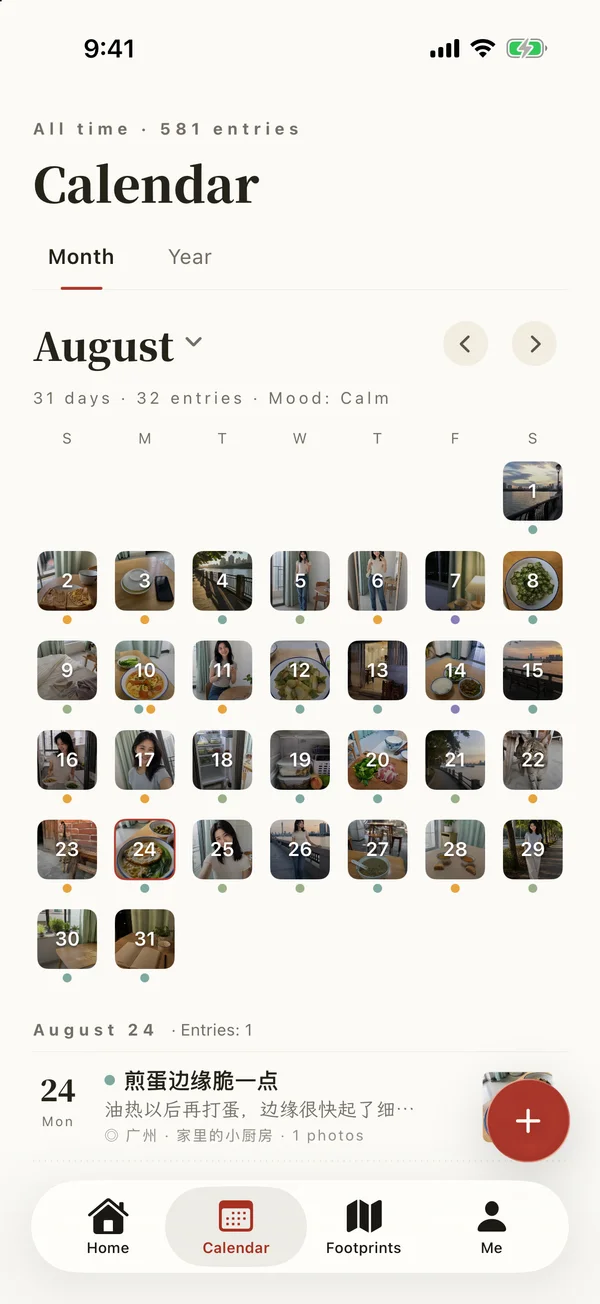Yesterbook mood calendar